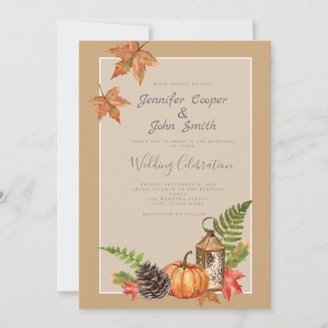 Elegant Fall Autumn Leaves Pumpkin Wedding Invitation (Front)