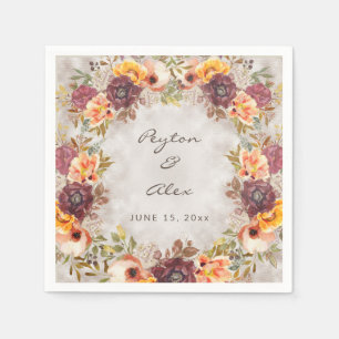 Elegant Fall Autumn Orange Burgundy Wedding Napkin