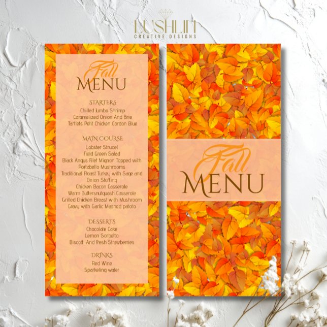 Elegant Fall Autumn Orange Leaves Flat Menu (Creator Uploaded)