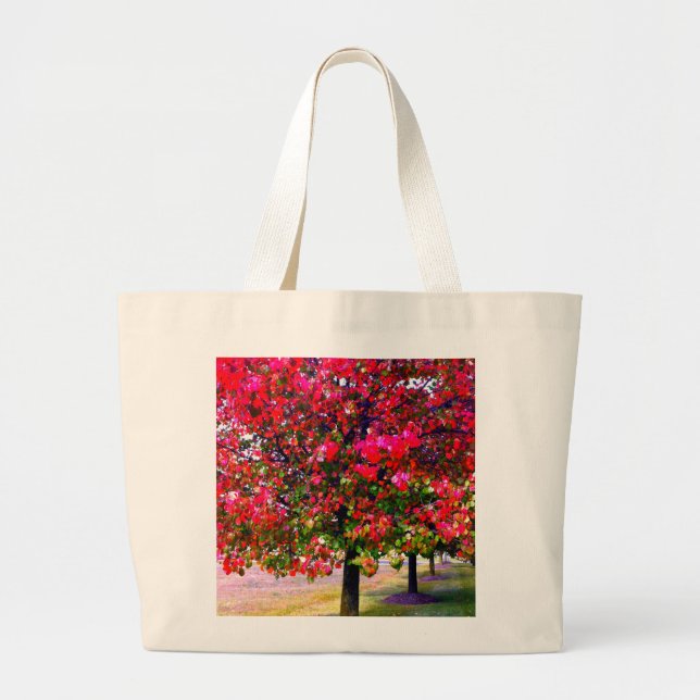 Elegant Fall Autumn pink impressionistic trees Large Tote Bag (Front)