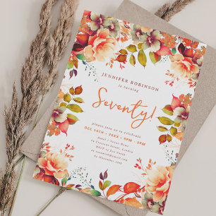 Elegant Fall Autumn Watercolor Floral 70 Birthday  Invitation