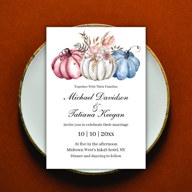 elegant fall autumn watercolor pumpkin wedding   invitation (Creator Uploaded)