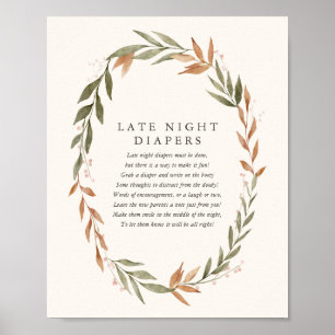 Elegant Fall Baby Shower Late Night Diapers Poster