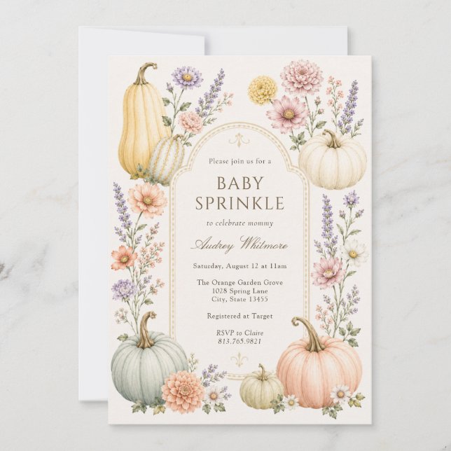Elegant Fall Baby Sprinkle | Wildflower Pumpkins Invitation (Front)