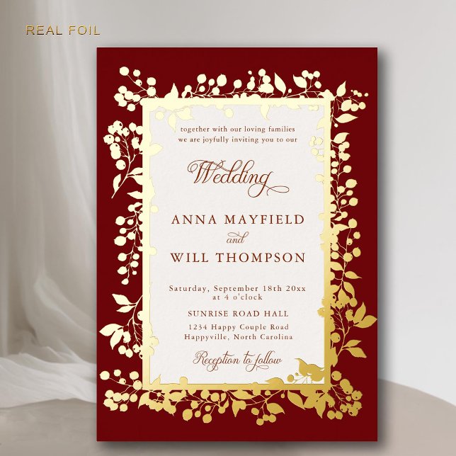 Elegant Fall Berries Frame Burgundy Rustic Wedding (elegant fall botanical berries frame modern romantic rustic boho wedding invitation burgundy gold)
