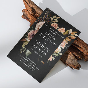 Elegant fall black floral wedding rehearsal dinner invitation