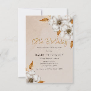 Elegant Fall Boho Chic Floral 18th Birthday Party Invitation