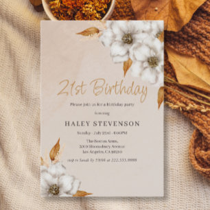 Elegant Fall Boho Chic Floral 21st Birthday Party Invitation