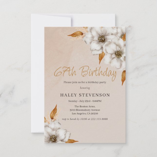 Elegant Fall Boho Chic Floral 67th Birthday Party Invitation (Front)