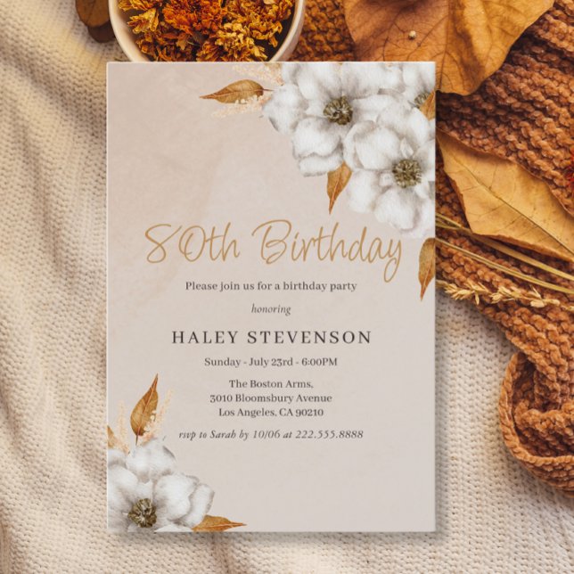 Elegant Fall Boho Chic Floral 80th Birthday Party Invitation (Creator Uploaded)