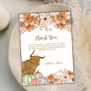 Elegant Fall Boho Floral Highland Cow Baby Shower  Thank You Card