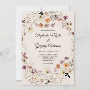 Elegant Fall Boho Wildflowers Wedding Invitation