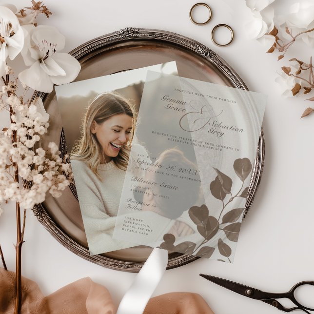 Elegant Fall Botanical Ash Overlay Wedding Vellum Invitations (Creator Uploaded)