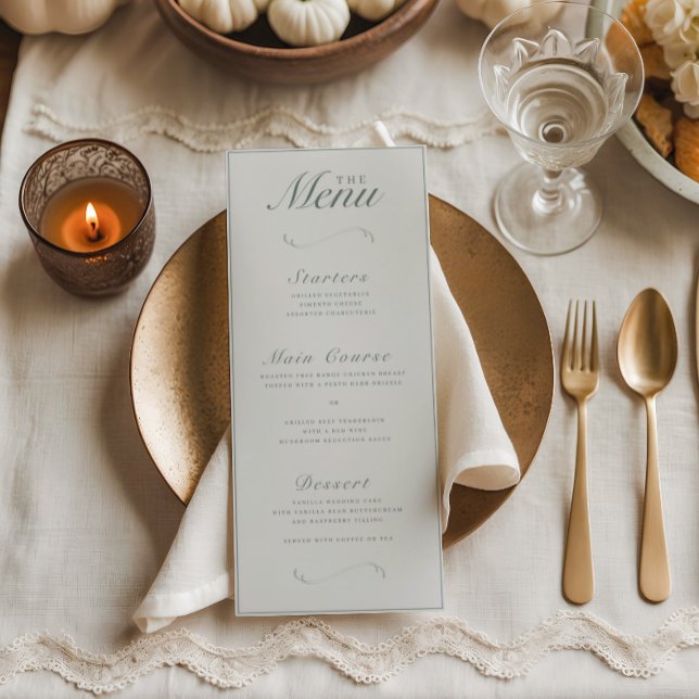 Elegant Fall Botanical Ivory & Sage Wedding Dinner Menu (Creator Uploaded)