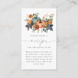 Elegant Fall Bridal Shower Recipe Request Enclosure Card