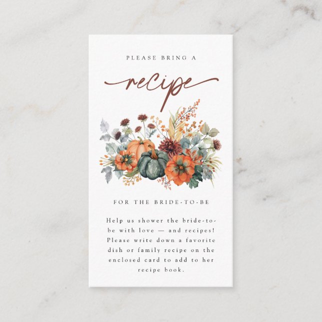 Elegant Fall Bridal Shower Recipe Request Enclosure Card (Front)