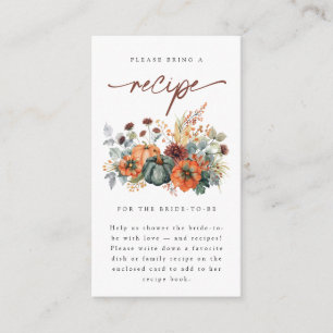 Elegant Fall Bridal Shower Recipe Request Enclosure Card