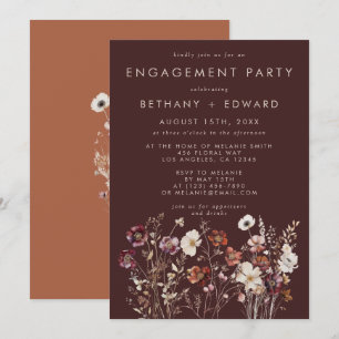 Elegant Fall Brown Floral Engagement Party Invitation
