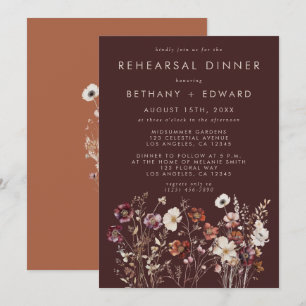 Elegant Fall Brown Floral Rehearsal Dinner Invitation