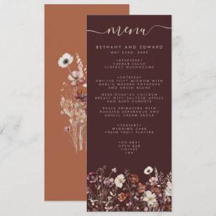 Elegant Fall Brown Floral Wedding Menu