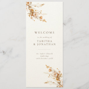Elegant Fall Brown & Orange Wildflowers Wedding Programme
