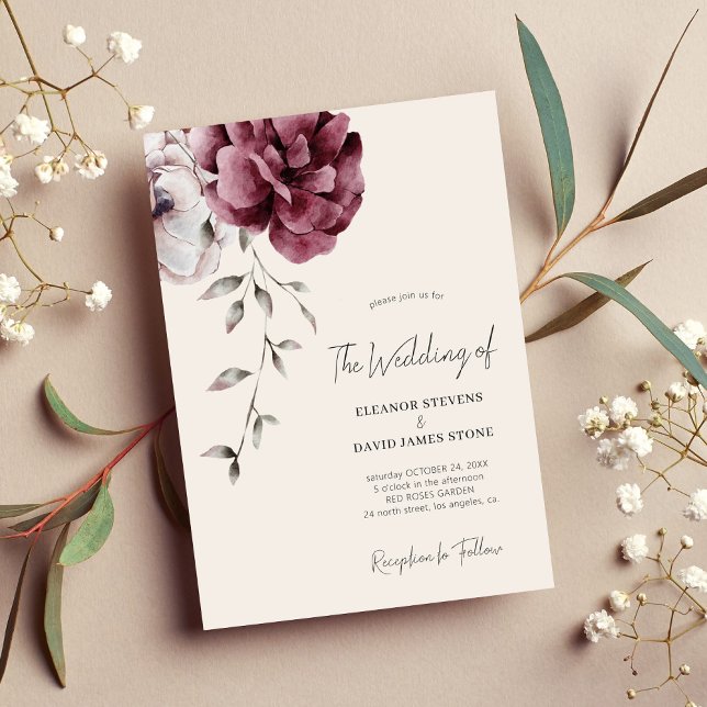 Elegant fall burgundy floral wedding invitation (Creator Uploaded)