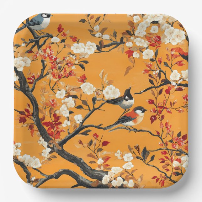 Elegant Fall Chinoiserie Paper Plate (Front)