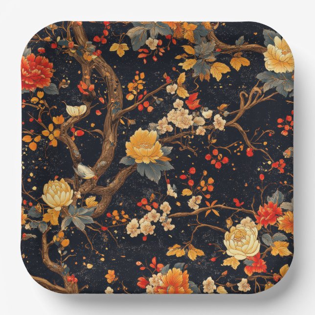 Elegant Fall Chinoiserie Paper Plate (Front)