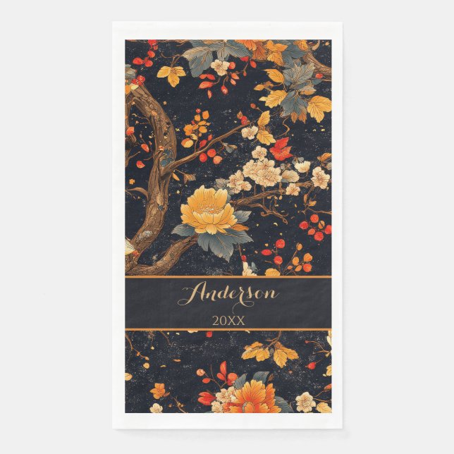 Elegant Fall Chinoiserie Paper Plate Napkin (Front)