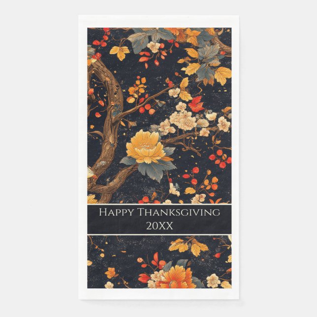 Elegant Fall Chinoiserie Paper Plate Napkin (Front)