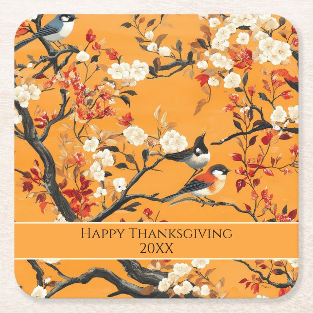 Elegant Fall Chinoiserie Paper Plate Square Paper Coaster (Front)