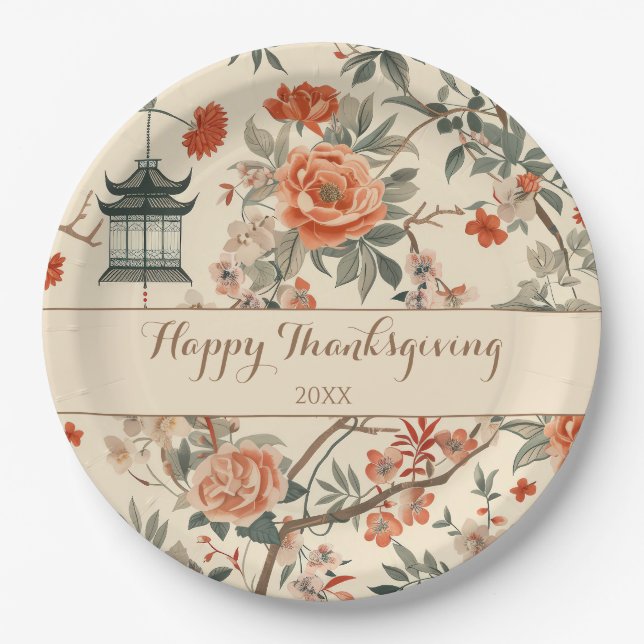 Elegant Fall Chinoiserie Thanksgiving  Paper Plate (Front)