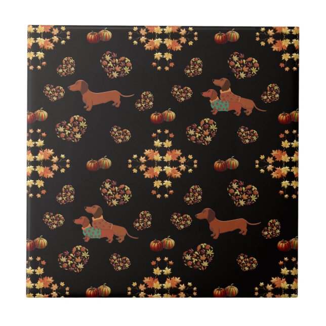 Elegant Fall Dachshund Pattern: Autumn Blooms Tile (Front)