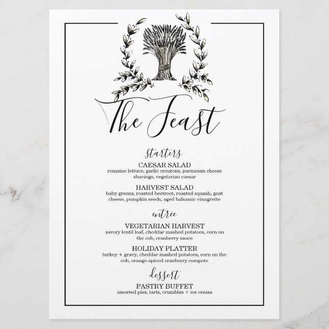elegant fall DINNER PARTY thanksgiving feast Menu (Front)