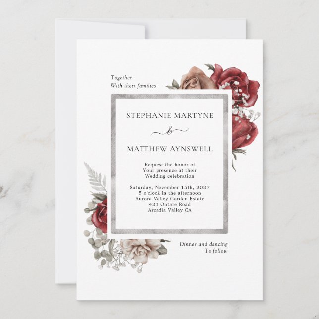 Elegant Fall Dusty Orange Red Botanical Wedding  Invitation (Front)