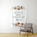 Elegant Fall Floral 80th Birthday Party Tapestry<br><div class="desc">An elegant photo backdrop or wall sign to celebrate an 80th birthday, this party tapestry features ivory beige watercolor florals and fall leaves bordering your text. It makes a perfect choice for birthday celebrations in the autumn months. Note: the 80th birthday title can be personalised for any age birthday. Personalise...</div>