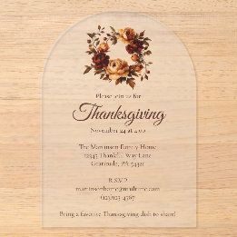 Elegant Fall Floral Autumn Wreath Thanksgiving Acrylic Invitations