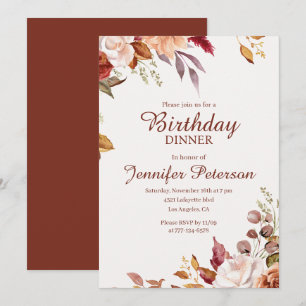 Elegant Fall Floral Birthday Dinner Invitation