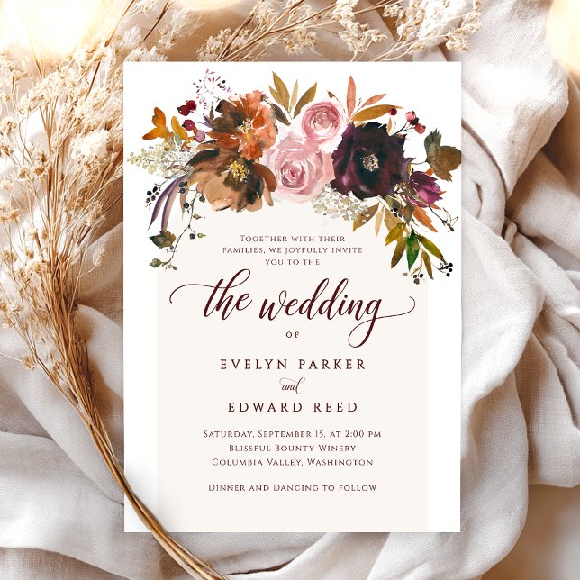 Elegant Fall Floral Boho Wedding Invitation (Creator Uploaded)
