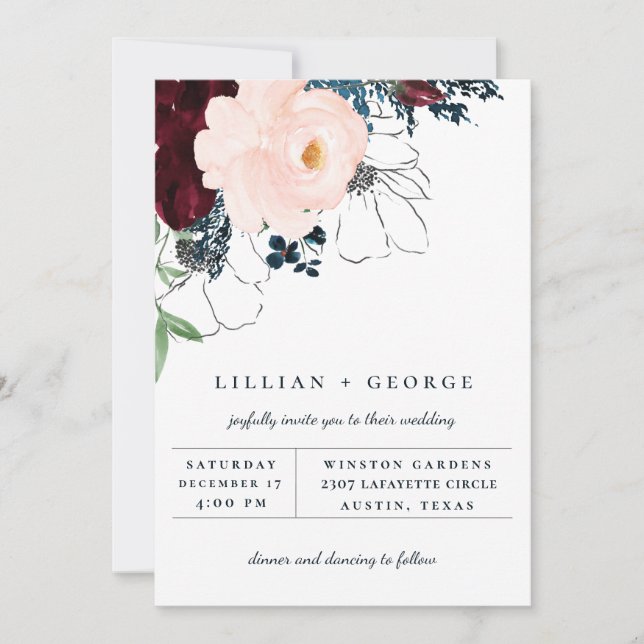 Elegant Fall Floral Bouquet Wedding Invitation (Front)