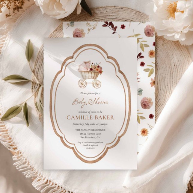 Elegant Fall Floral Burgundy Baby Shower Invitatio Invitation (Elegant Fall Autumn Botanical Baby Shower Invitation)