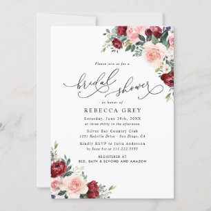 Elegant Fall Floral Burgundy Blush Bridal Shower Invitation
