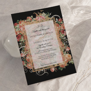 Elegant Fall Floral Burgundy Blush Floral Gold Inv Invitation