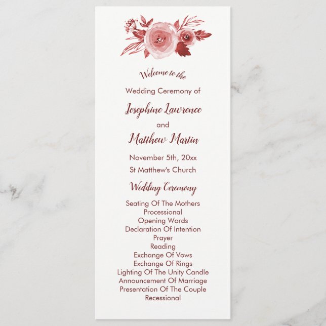 Elegant Fall Floral Burgundy Wedding Programs Programme (Front)