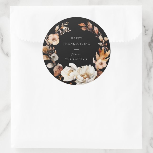 Elegant Fall Floral  Classic Round Sticker (Bag)