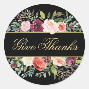 Elegant Fall Floral Give Thanks Classic Round Sticker