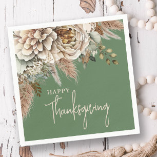 Elegant Fall Floral Happy Thanksgiving Napkin