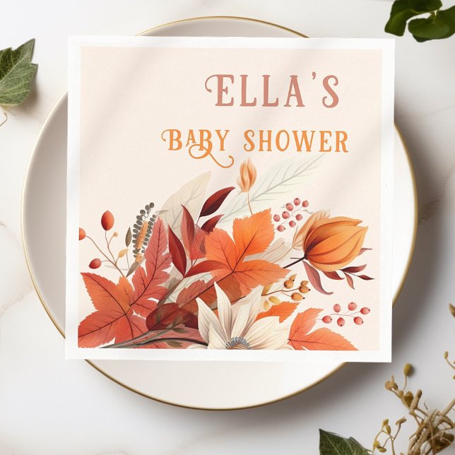 Elegant fall floral leaves baby shower  napkin (Creator Uploaded)
