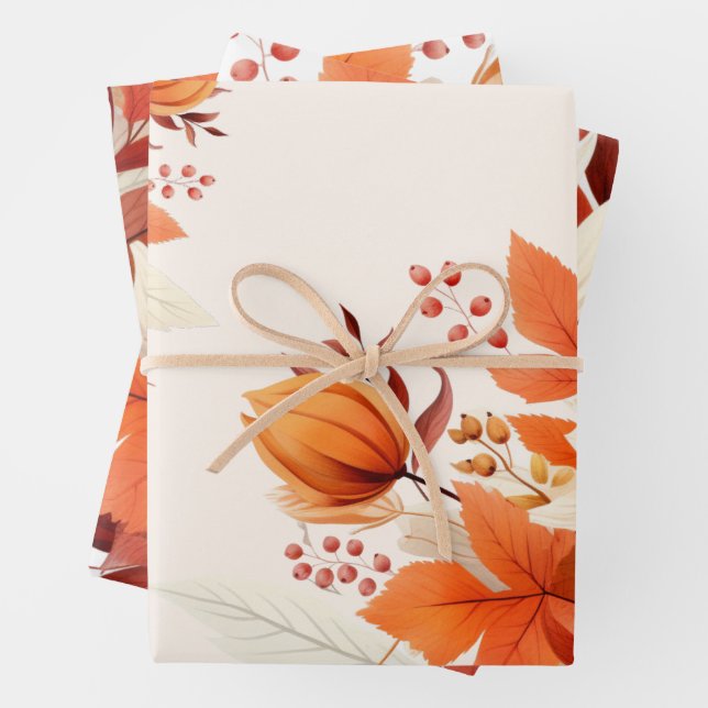 Elegant fall floral leaves baby shower  wrapping paper sheet (In situ)