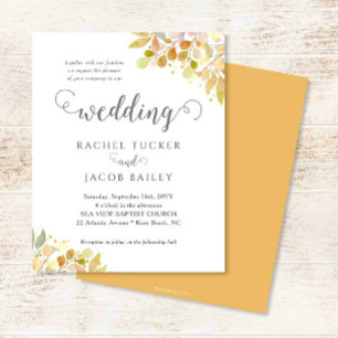 Elegant Fall Floral Orange Gold Wedding Invitation